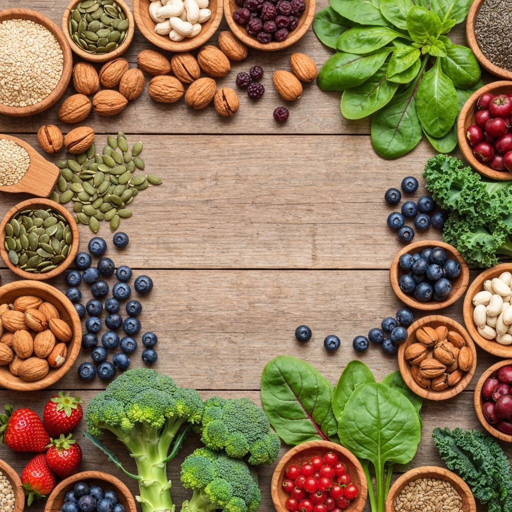 Visuelle Übersicht von Lebensmitteln und ihren Nährstoffen